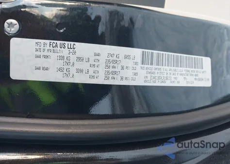 2020 Chrysler Pacifica Touring L z USA, uszkodzony, nr VIN 2C4RC1BGXLR196151